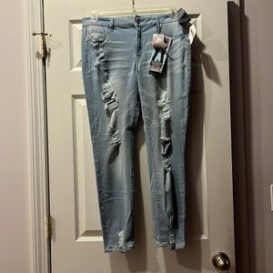 Light wash distressed skinny jeans